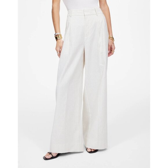 Madewell Superwide-Leg Trouser in Pinstripe Linen Blend Womens 4 Ivory Black - Picture 4 of 16
